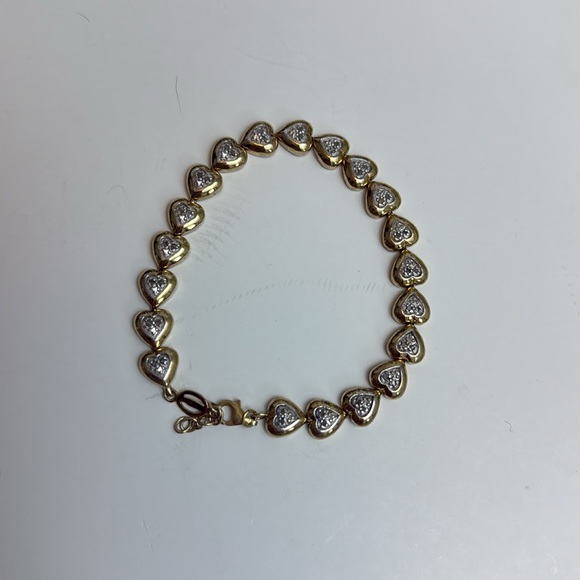 Womens 18K Yellow Gold Over Sterling Silver Diamond Hearts 7.5 Inch Bracelet - Picture 2 of 7
